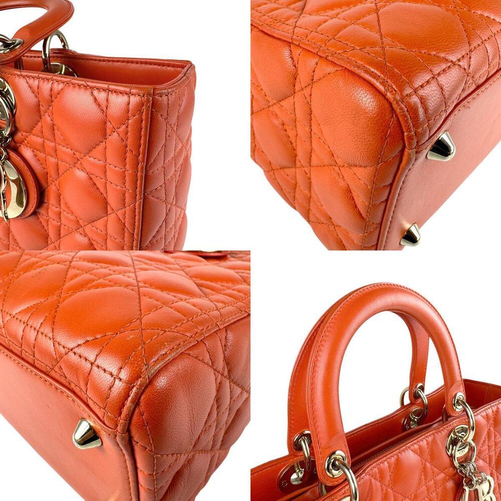 Christian Dior Lady 2way Shoulder Bag lambskin orange gold - Picture 4 of 5